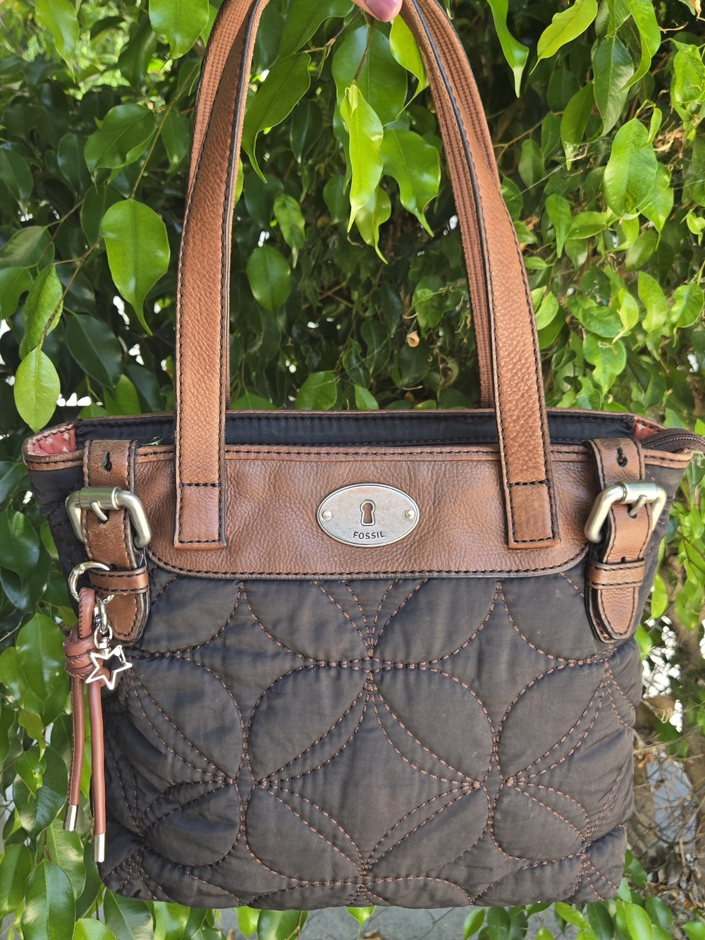 Fossil Quilted Brown Tote Bag - Leather Trim